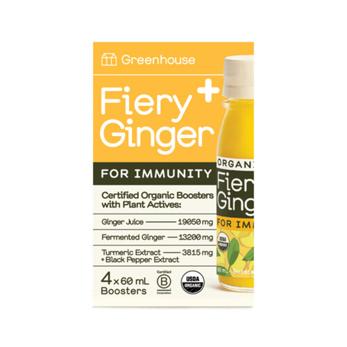 Greenhouse Organic Juice Fiery Ginger 4 x 60 ml (bottles)