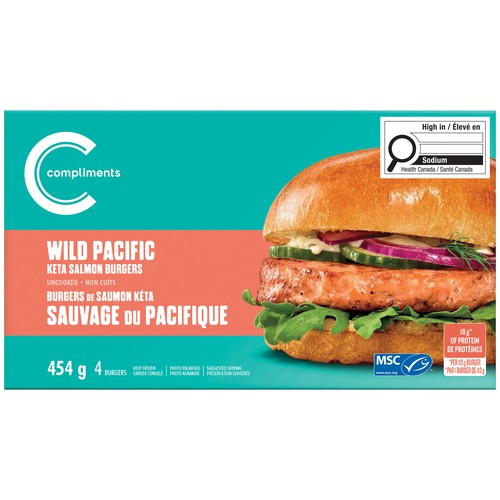 Compliments Frozen Burgers Wild Pacific Salmon 454 g