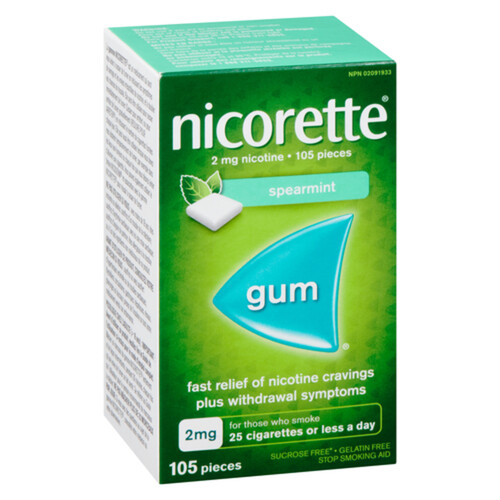 Nicorette Gum Spearmint 2 mg 105 Pieces