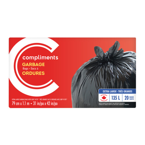 Compliments Garbage Bags Black Extra Large 135 L 20 Bags 