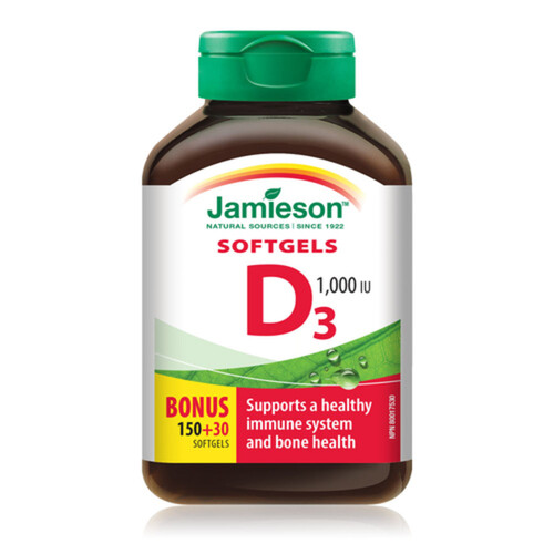 Jamieson Vitamin D Supplements 1000IU Softgels 180 Count