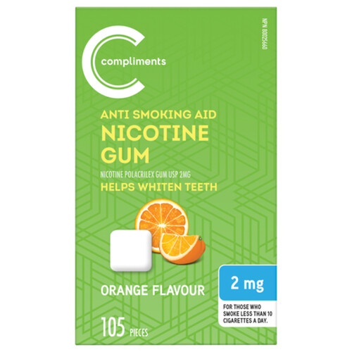 Compliments Anti Smoking Aid 2mg Nicotine Gum Orange 105 EA