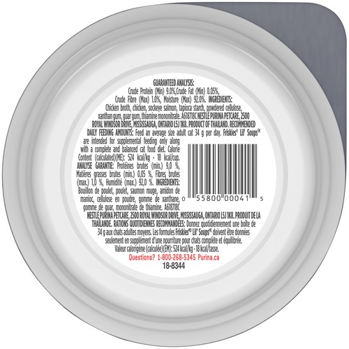 Friskies Lil' Soups Cat Food In Velvety Chicken Broth Sockeye Salmon 34 g
