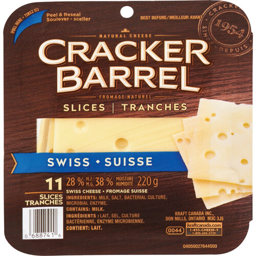 Cracker Barrel Cheese Slices Swiss 11 slices 220 g