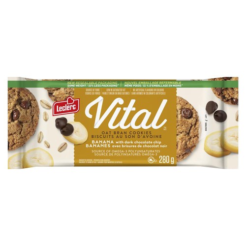 Leclerc Vital Cookies Oat Bran Banana Dark Chocolate Chip 280 g