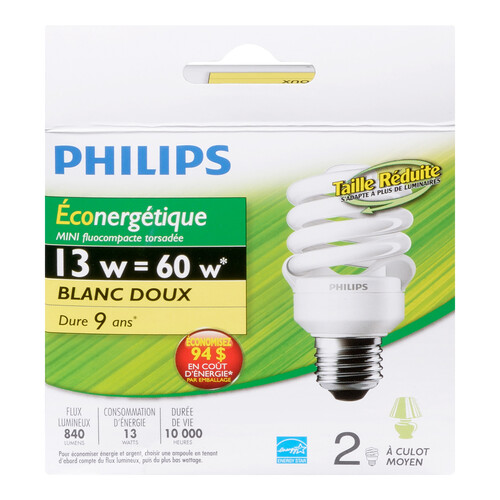 Philips 13W Mini Twister Soft White Light Bulbs 2 EA