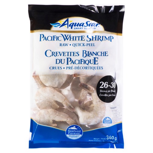 AquaStar Frozen Pacific White Shrimp Raw Quick-Peel 26/30 Count 340 g