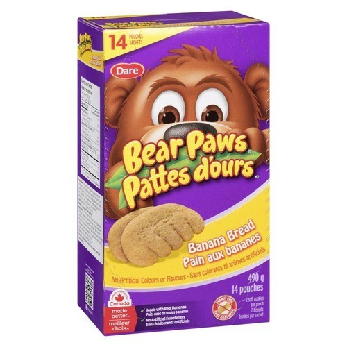 Dare Bear Paws Soft Cookies Banana Bread 14 Pouches 490 g