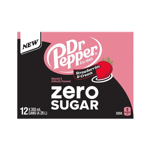 Dr Pepper Zero Sugar Soda Strawberries & Cream 12 x 355 ml (cans)