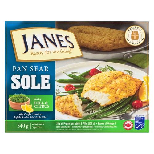 Janes Frozen Sole Fillets Lightly Dusted Herby Dill & Citrus 540 g