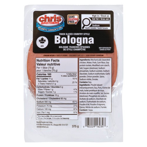 Chris Brothers Gluten-Free Sliced Bologna 375 g