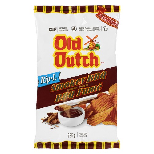 Old Dutch Gluten-Free Rip-L Potato Chips Smokey Barbeque 235 g