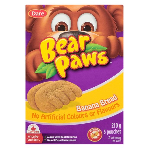 Dare Bear Paws Peanut-Free Soft Cookies Banana Bread 6 Pouches 210 g