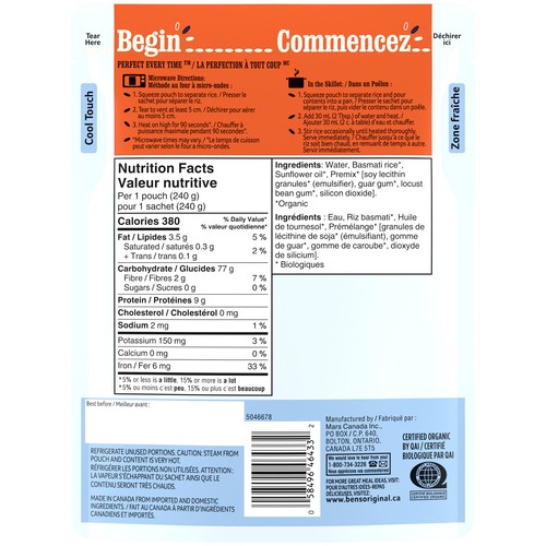 Ben's Original Organic Side Dish Basmati Rice 240 g