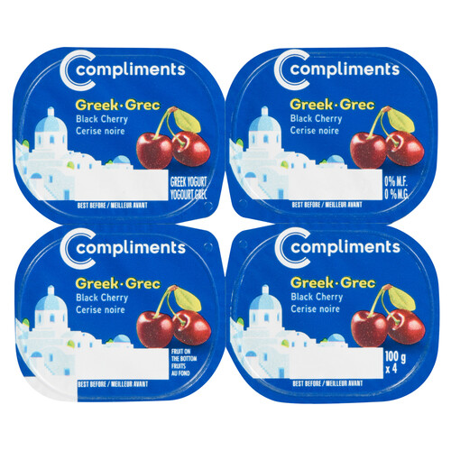 Compliments 0% Greek Yogurt Black Cherry 4 x 100 g
