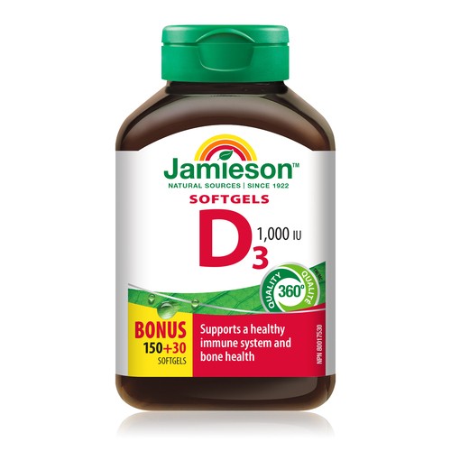 Jamieson Vitamin D Supplements 1000IU Softgels 180 Count