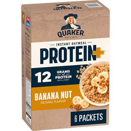 Quaker Protein+ Instant Oatmeal Banana Nut 6 Packets 366 g