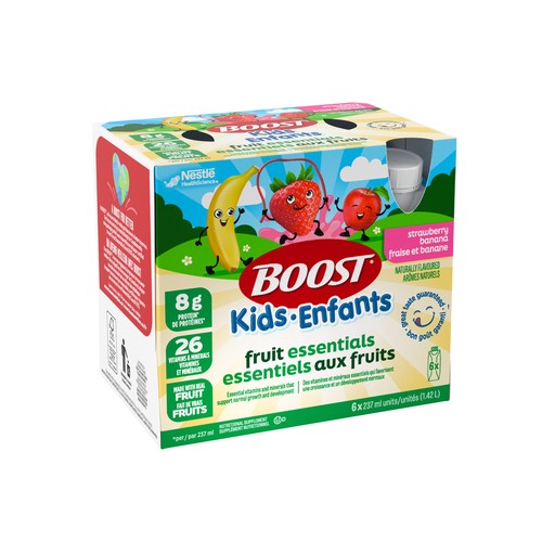 Boost Kids Nutritional Supplement Essential Fruit Blend Strawberry Banana 6 x 237 ml