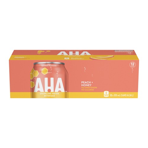 Aha Sparkling Water Peach Honey Fridge Pack 12 x 355 ml (cans)