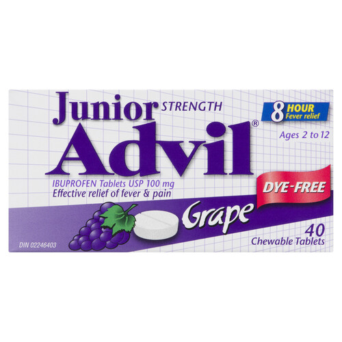 Children's Advil Dye Free Chewable Tablets Junior Strength Grape 40 EA