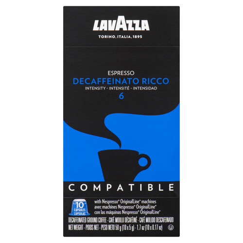 Lavazza Coffee Pods Decaffeinated Ricco Espresso Nespresso Coffee 10 x 5 g