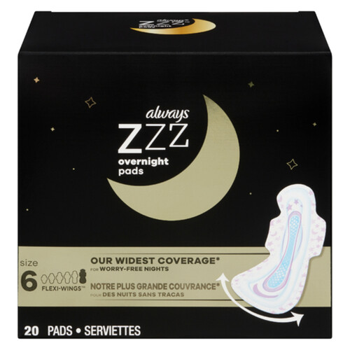 Always ZZZ Overnight Pads Size 6 With Wings 20 Count - Voilà