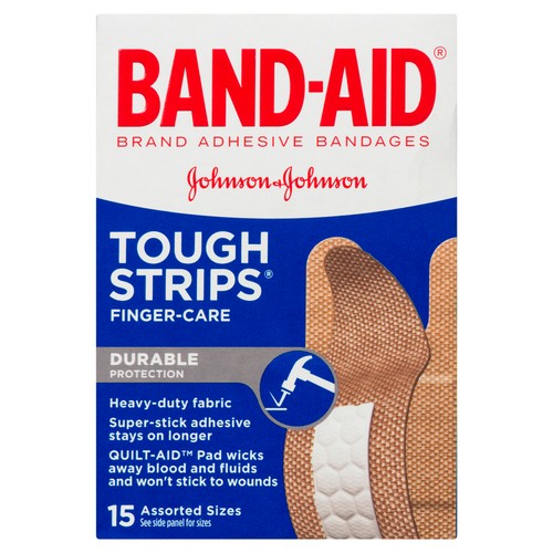 Band-Aid Tough Strips Finger Bandages Assorted Sizes 15 EA