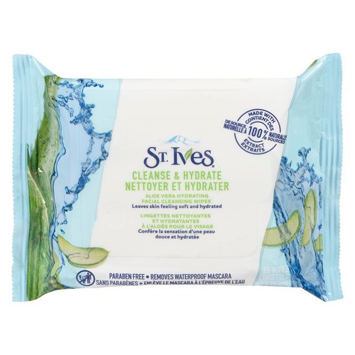 St. Ives Facial Cleansing Wipes Hydrating Aloe Vera 25 EA