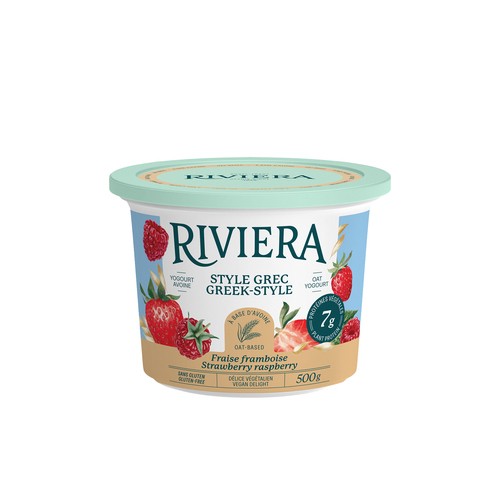 Riviera Gluten-Free Plant Based Oat Yogurt Greek Style Strawberry Raspberry 500 g