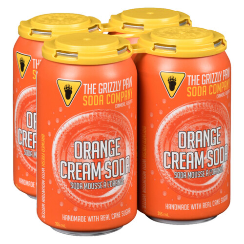 Grizzly Paw Soft Drink Soda Orange Cream 4 x 355 ml (cans)