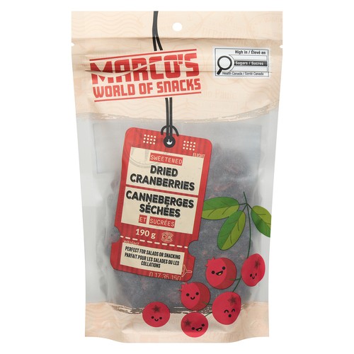 Marco's World Of Snacks Canneberges séchées et sucrées 190 g