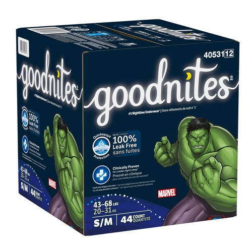 Goodnites Boys Nighttime Underwear Size S/M (43-68 lbs) 44 Count
