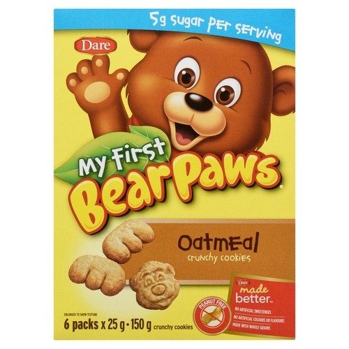 Dare Peanut-Free My First Bear Paws Cookies Oatmeal 6 x 25 g