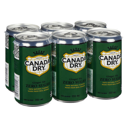 Canada Dry Zero Sugar Soft Drink Ginger Ale 6 x 222 ml (cans)