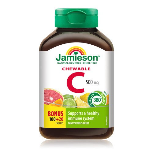 Jamieson Vitamin C 500 mg Chewable Tablets Tangy Citrus 120 Count