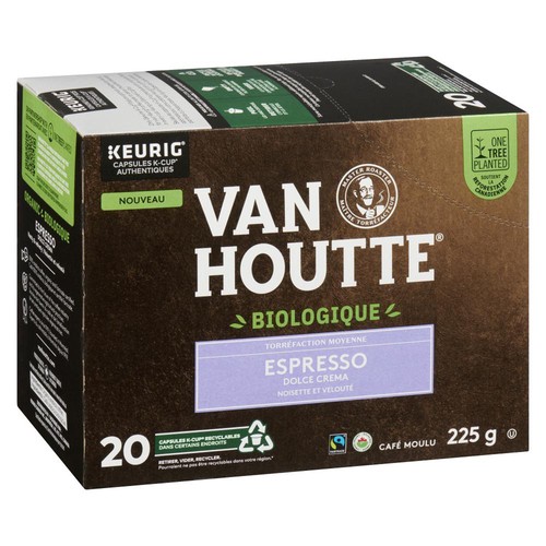 Van Houtte Organic Coffee Pods Espresso Dolce Crema 20 K-Cups 225 g