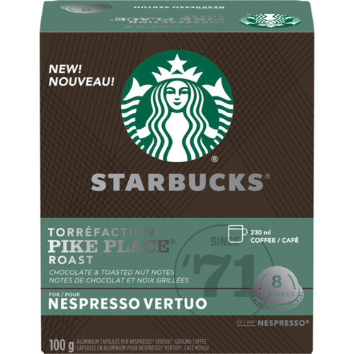 Starbucks Coffee Pods Pike Place Roast Nespresso Vertuo 8 Capsules 100 g