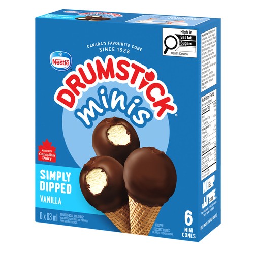 Drumstick Minis Frozen Dessert Cones Simply Dipped Vanilla 6 x 63 ml