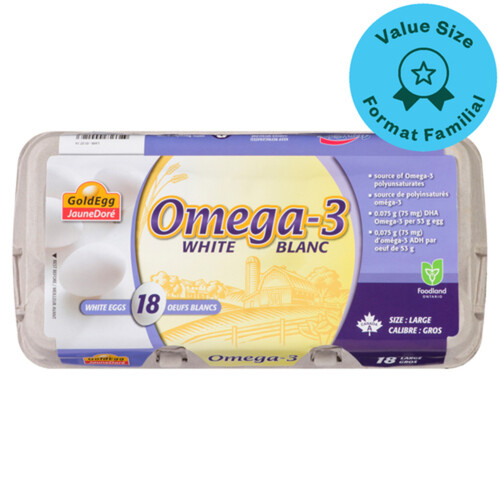 Gold Egg Omega 3 White Eggs Large Value Pack 18 Count