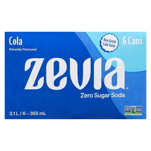Zevia Zero Calorie Soft Drink Cola Natural 6 x 355 ml (cans)