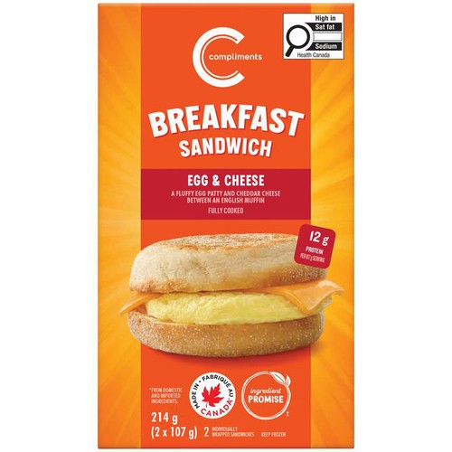 Compliments Frozen Breakfast Sandwich Egg & Cheese Muffin 214 g
