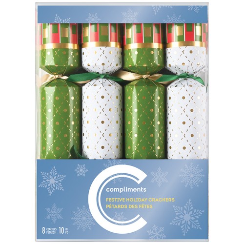Compliments Festive Holiday Crackers 10-Inch 8 Pack