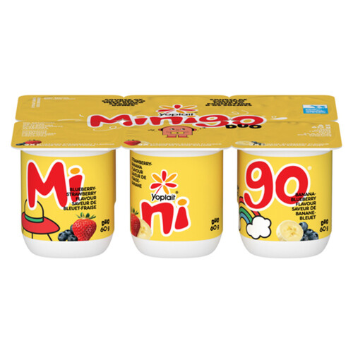 Yoplait Minigo Duo Blueberry-Strawberry Strawberry-Banana Banana-Blueberry Flavour 60 g