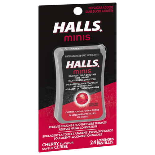 Halls Minis Mentho-Lyptus No Sugar Added Cough Drops Cherry Flavour 24 Lozenges