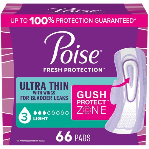 Poise Ultra Thin Pads Light Absorption Regular Length With Wings 66 Count