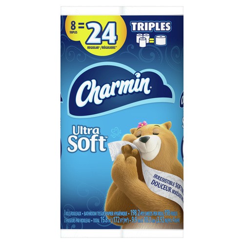 Charmin Toilet Paper Ultra Soft 2-Ply 8 Triple Rolls x 198 Sheets 