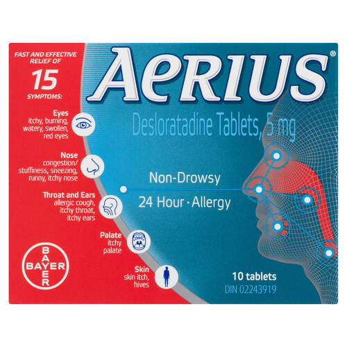Aerius 24 Hour Allergy Tablets 5 mg 10 EA