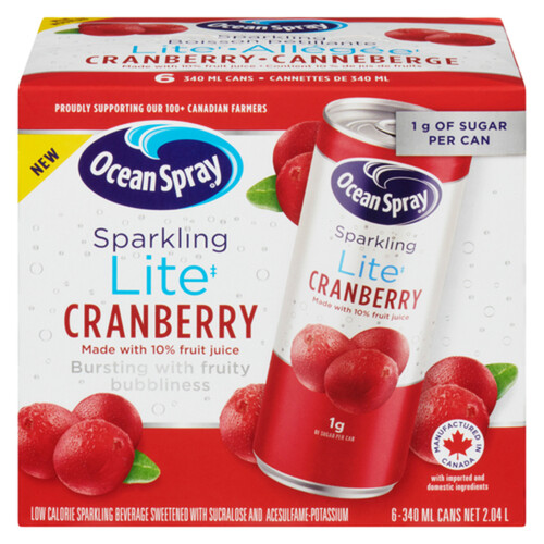 Ocean Spray Sparkling Juice Lite Cranberry 6 x 340 ml (cans)