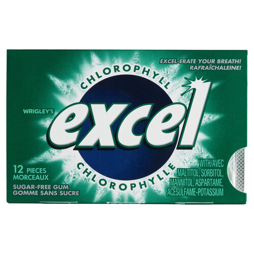 Excel Sugar Free Chewing Gum Chlorophyll 12 Pieces 1 Pack