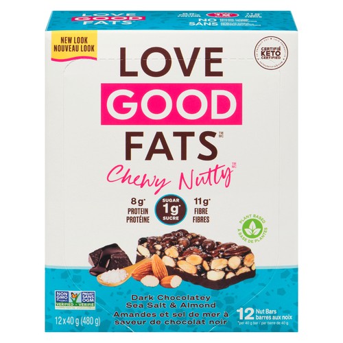 Love Good Fats Nut Bar Chewy Nutty Dark Chocolate Sea Salt & Almond Bar 12 x 40 g
